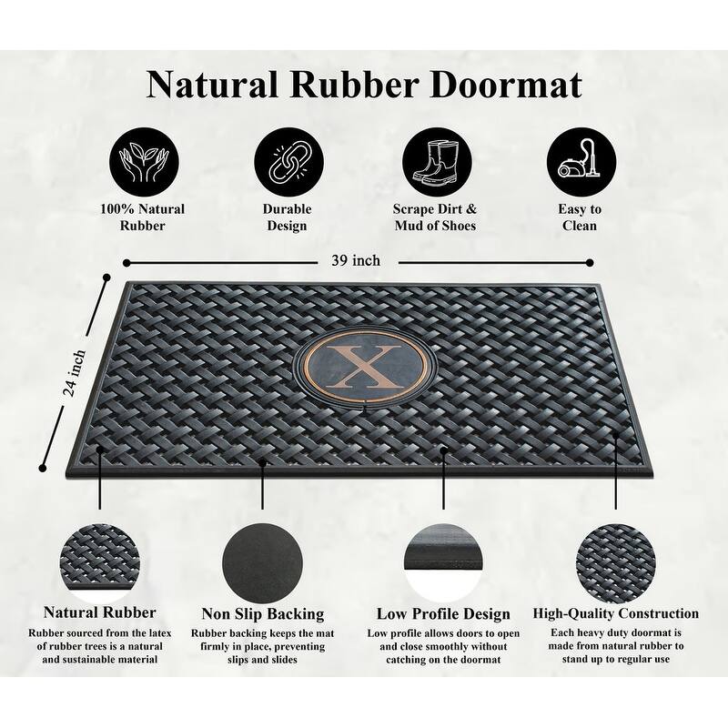 A1HC 100% Pure Rubber Monogrammed Front Door Mat 24" x39" Indoor Outdoor Doormat