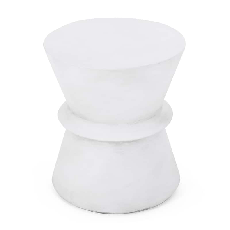 Lightweight Concrete Side Table, Antique White Hourglass Design