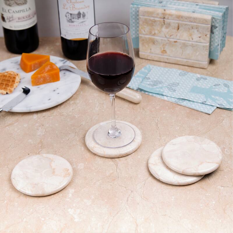 Creative Home 4 Piece Champagne Marble Coaster Set (4" Diameter), Beige
