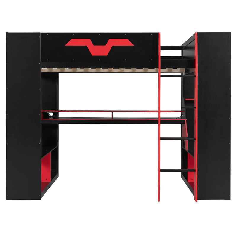 Roomfitters Full Gaming Loft Bed with Power Hub, RGB Lights and Cable Management