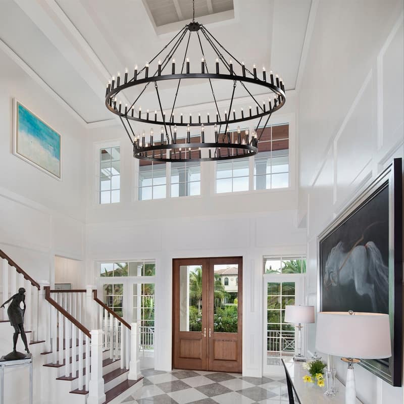 Large Modern Farmhouse Candle Chandeliers 2 Tier Black Wagon Wheel Chandeliers