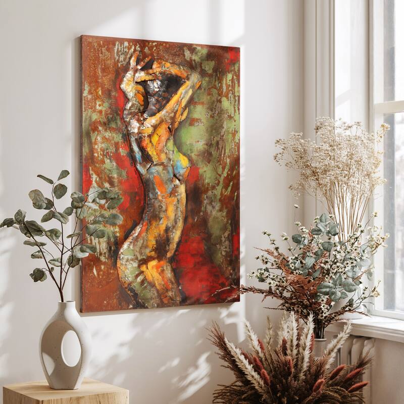 "Nude Study" Mixed Media Iron Hand Painted Dimensional Wall Art Sculpture