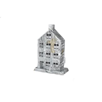 Tall Iron House/Tealight Holder- A - RUSTIC WHITE WASH