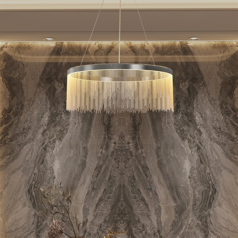 Modern LED Tassel Linear Chandelier Luxury Silver Pendant Light Home
