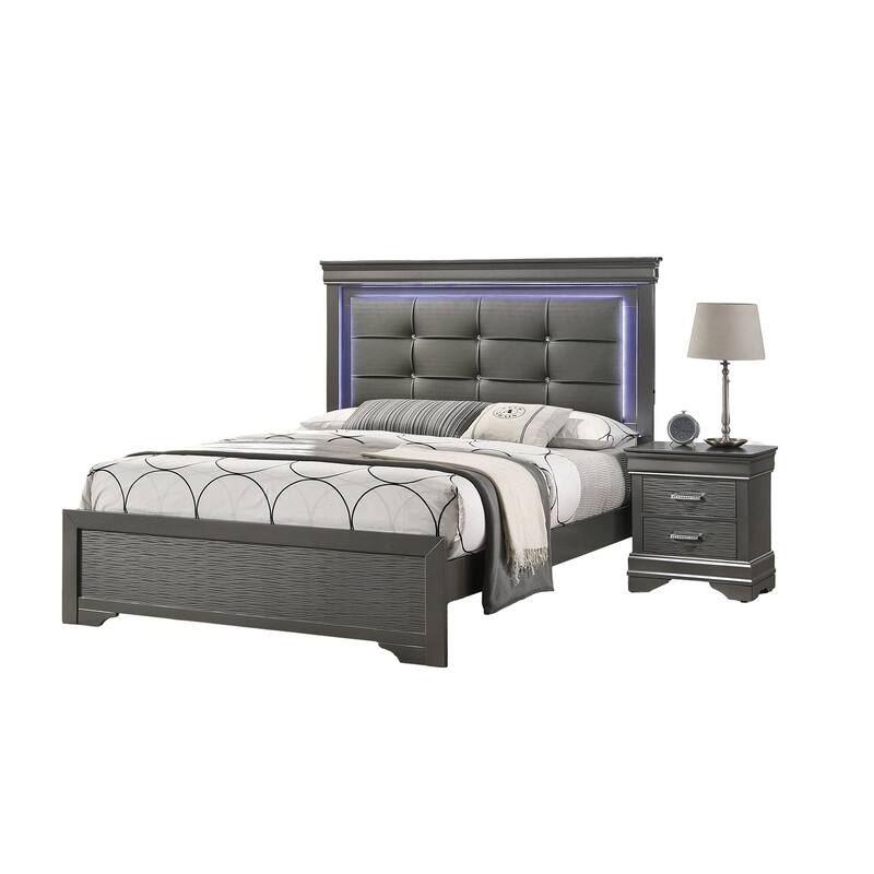Contemporary Grey Bedside Table - Sleek Design with Unique Handles and Storage