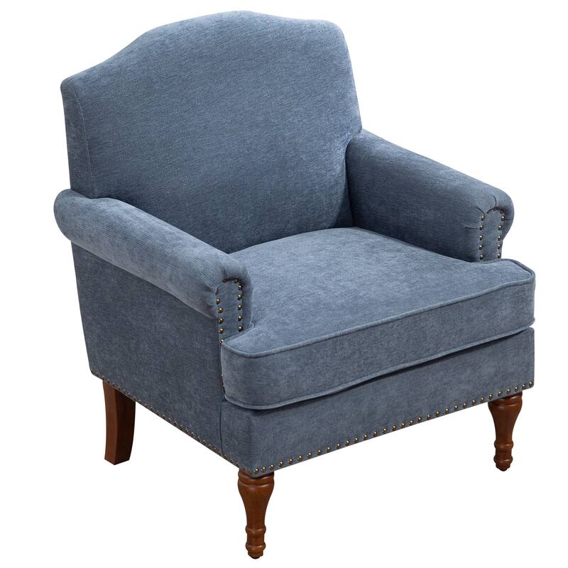 Upholstered Accent Chair with Nailhead Trim, Comfy Chenille Club Sofa Chair, Lounge Armchair with Springs Cushions & Wood Legs