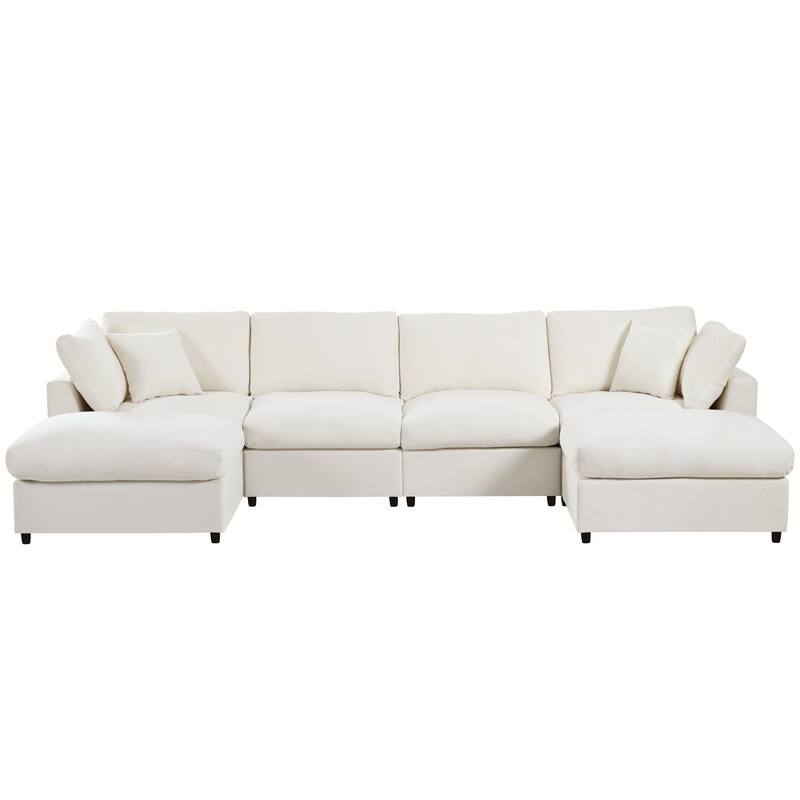 U-Shaped 6-Piece Sectional Sofa with Movable Ottomans Modular Design Soft Chenille Fabric for Versatile Seating