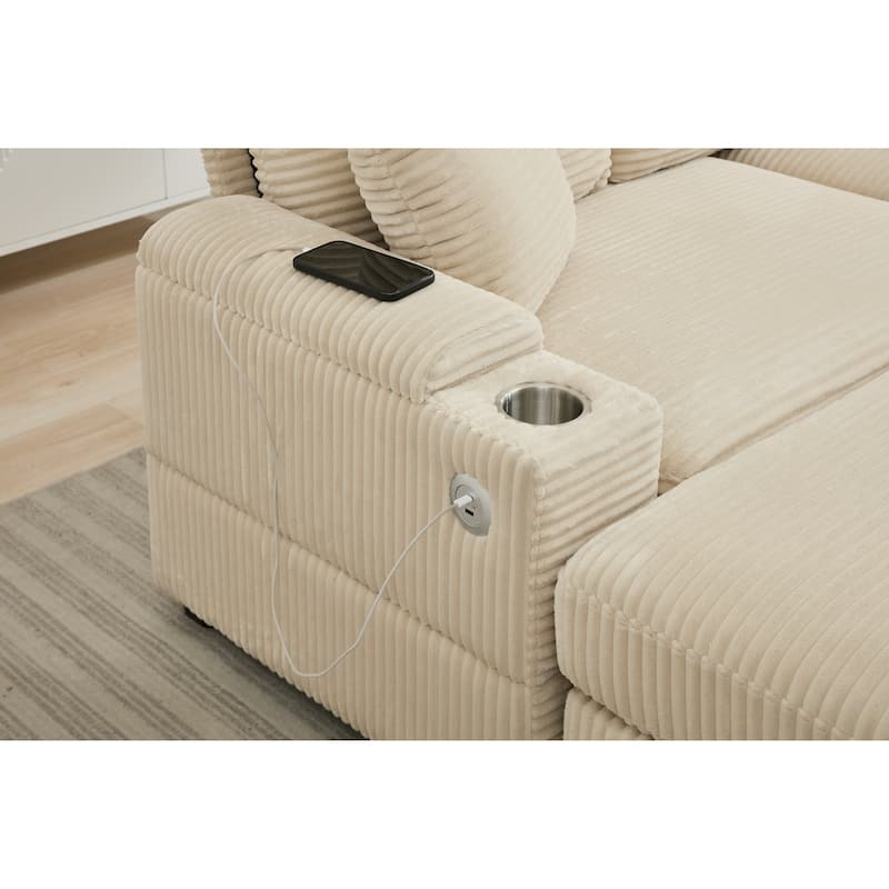 Modular Convertible Sectional Sofa with 2 Ottomans, 2 Seaters Corduroy Arms Couch, Loveseat Sofa with Cup Holders & USB Ports