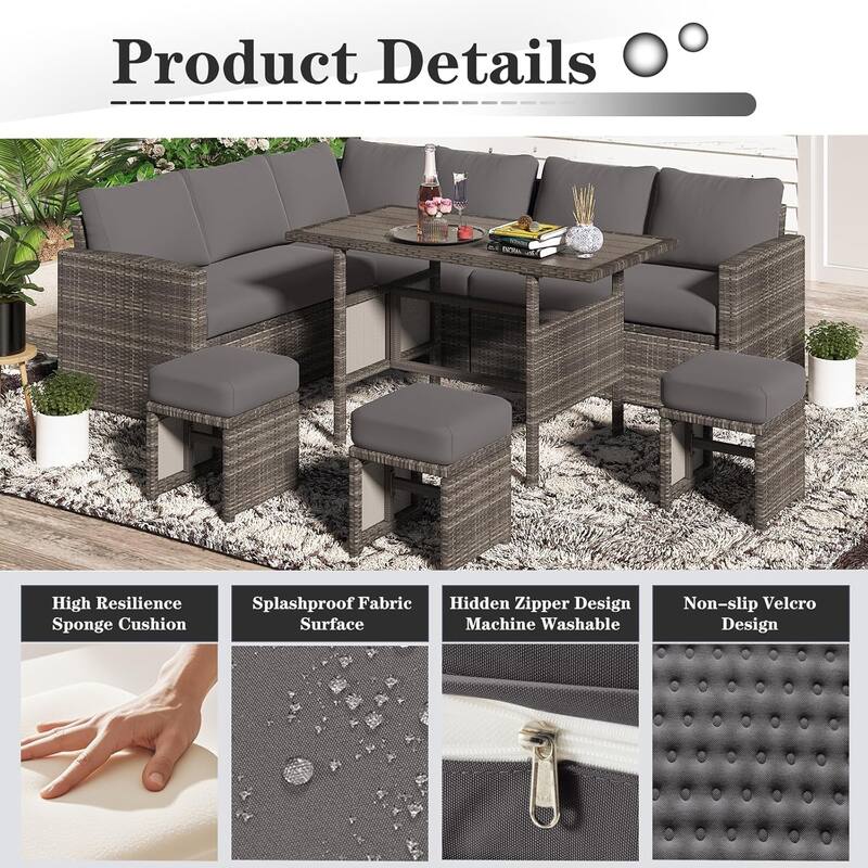 AECOJOY 7 Pieces Patio Furniture Set Outdoor Sectional Sofa Rattan Conversation Set