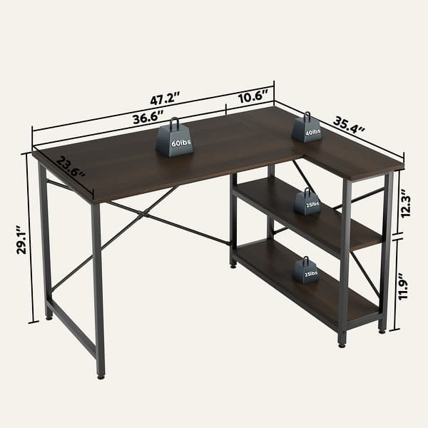 dimension image slide 9 of 13, Small L Shaped Desk with Storage Shelves Corner Computer Desk
