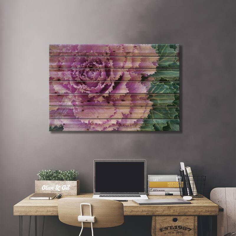 Adirondack Region, New York, USA. Cabbage flower. Print On Wood by Karen Ann Sullivan - Multi-Color