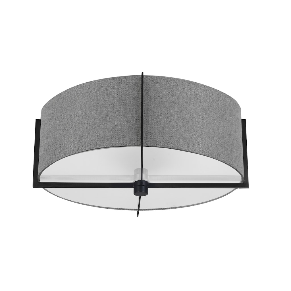 3-Light Semi-Flush Mount Ceiling Light - Matte Black Finish, Gray Shade - 15