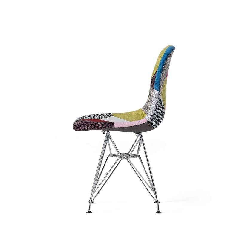 Accent Chair Set of 2, Multicolor Pink Patchwork w Eiffel Metal Base