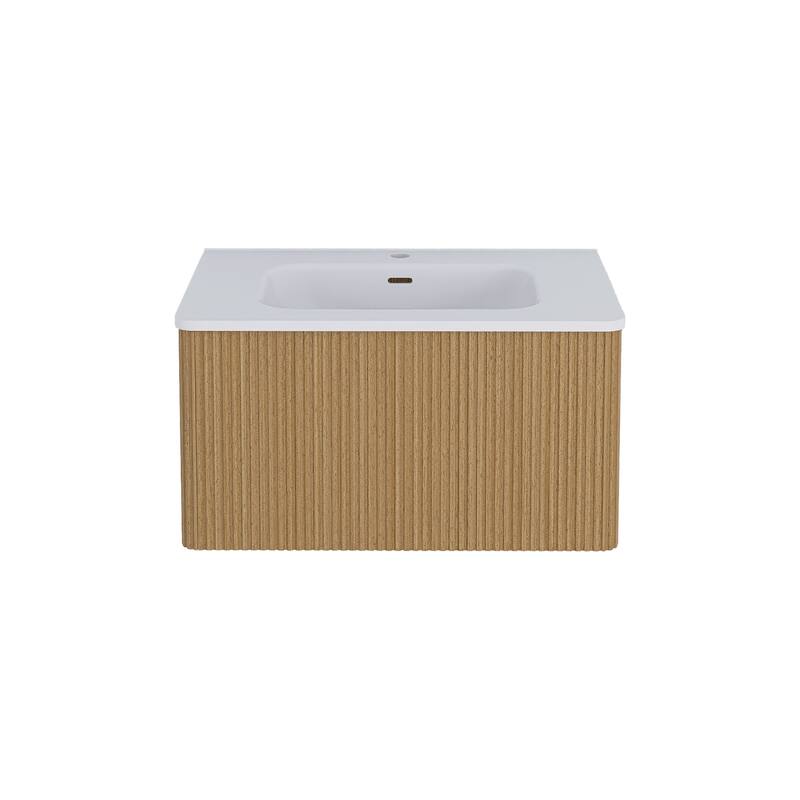 Floating Bathroom Vanity with Glossy White Integrated Ceramic Sink