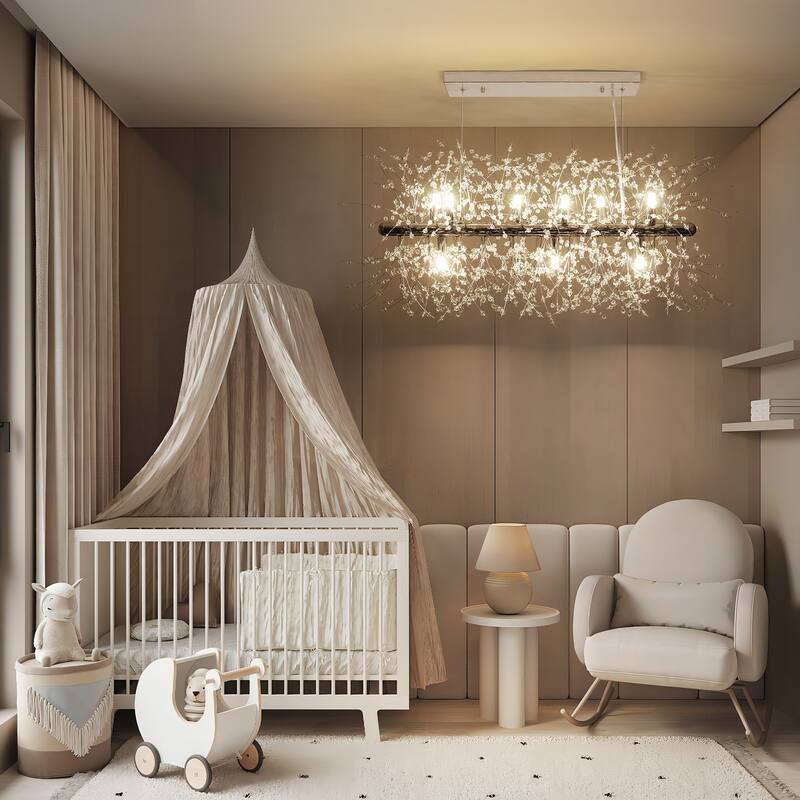 9/12-Light Linear Sputnik Crystal Beaded Pendant Light Firework Starburst Crystal Chandelier for Dining Room