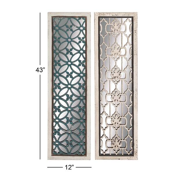 White Wooden Intricately Carved Geometric Home Wall Decor with Mirror ...
