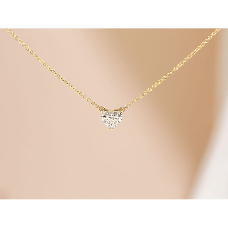 Kobelli 1, 2, or 3 Carats Heart Lab Grown Diamond Certified 14k Gold Solitaire Clover Necklace (EF/VS)