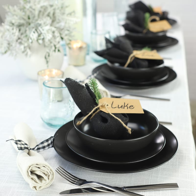 Euro Essential Semi-Matte Black 12 Piece Stoneware Dinnerware Set - Service for 4