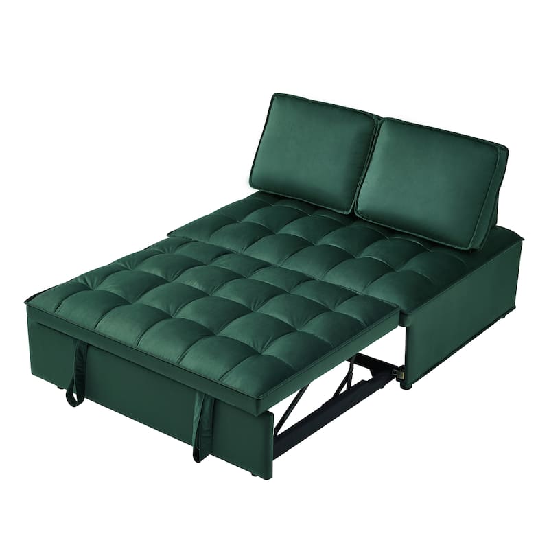 Convertible Velvet Double Seat Sofa Bed, Green, 46x36x16 inches
