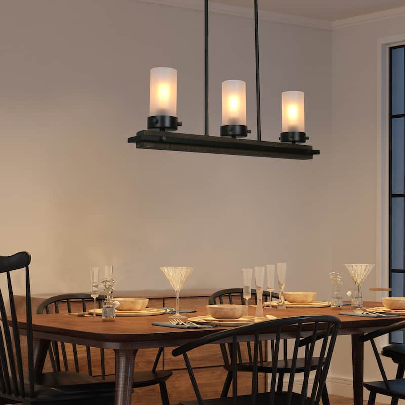 Modern Farmhouse 3-Light Linear Chandelier Pendant Light for Kitchen Island - L28.5"x W4.5"x H 9.5"