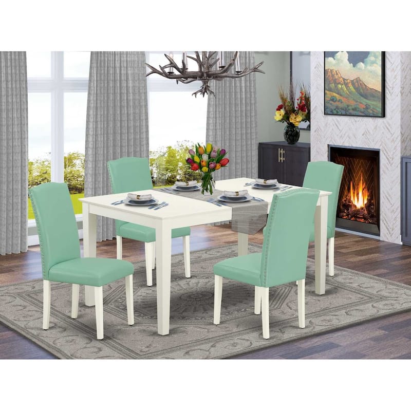 HomeStock 5-Pc Linen White Finish Solid Wood Top-Rectangular Dining Room Set-Seats 4