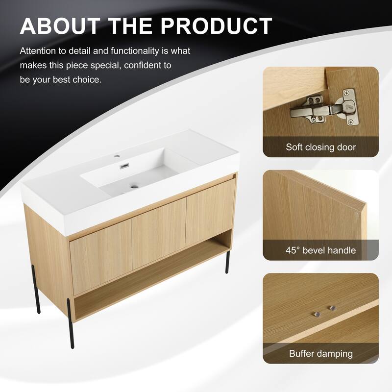 47-Inch Resin Bathroom Vanity with Multi-Layer Solid Wood Frame, Stylish Tripod Design