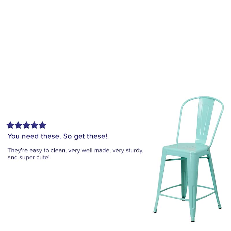 24'' High Metal Indoor-Outdoor Counter Height Stool with Back - 17.75"W x 22"D x 40.25"H