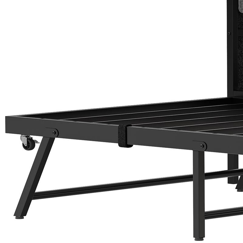 Moasis Twin Size Daybed with Trundle,Heavy Duty Metal Bed Frame with RGB LED Lights and Bookcase Headboard with Charging Station
