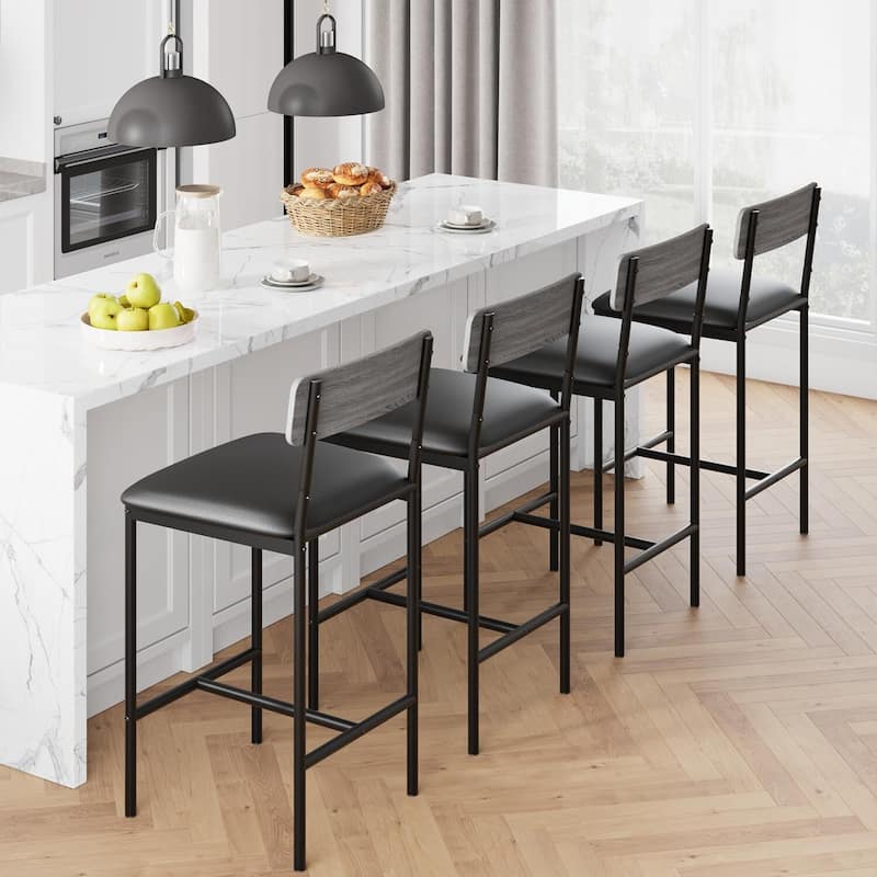 Bar Stools Set of 4, Kitchen Bar Stools with Footrest