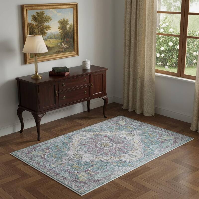 HomeRoots Medallion Traditional Rectangle Area Rug - 4' X 6'