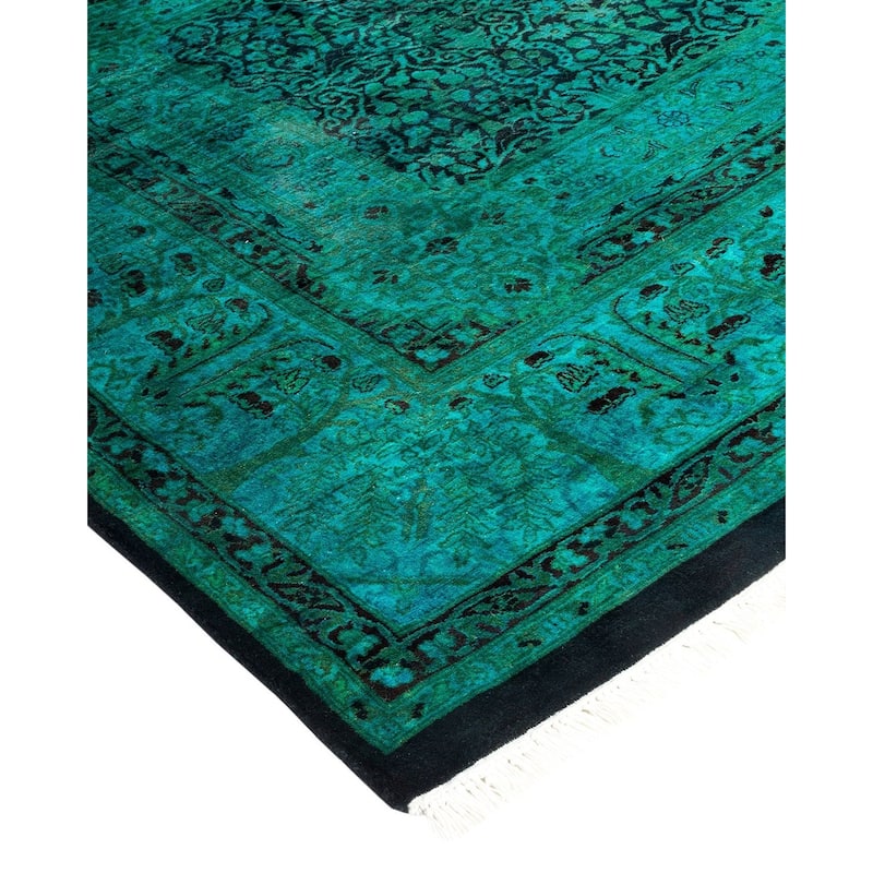 Overton Hand Knotted Wool Vintage Inspired Modern Contemporary Overdyed Blue Area Rug - 8' 1" x 9' 0"