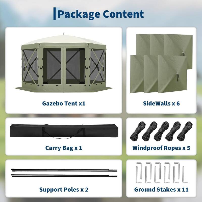 11.8FT Collapsible Gazebo Tent with 6 Removable Wind Panels for Outdoor Events, Camping, Patio, Backyard - N/A
