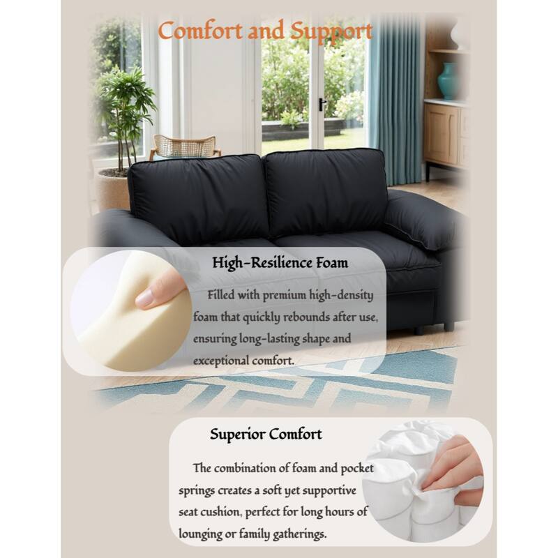 Roomfitters Modern Overstuffed Upholstered Loveseat with Padded Pillow Arms, Comfortable 2 Seater Couch for Living Room