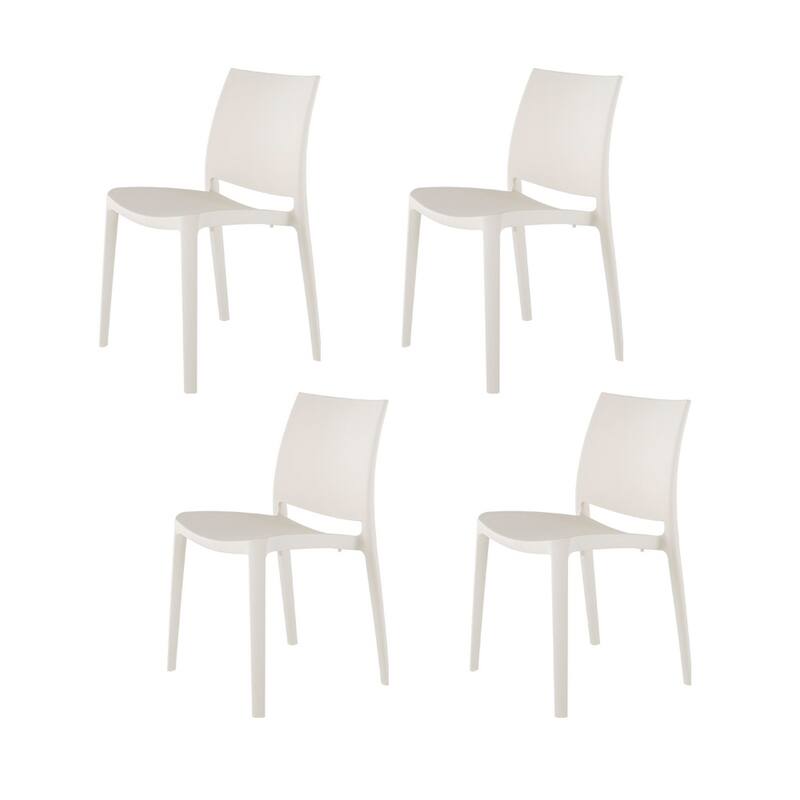 Set of Four White Heavy Duty Plastic Outdoor Stacking Dining Chairs
