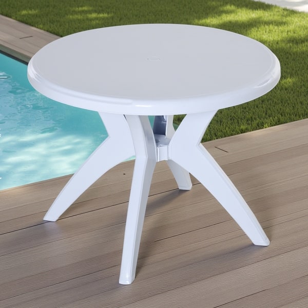 slide 2 of 16, Outdoor Round Bistro Dining Table Table with Umbrella Hole for Bar, Garden White