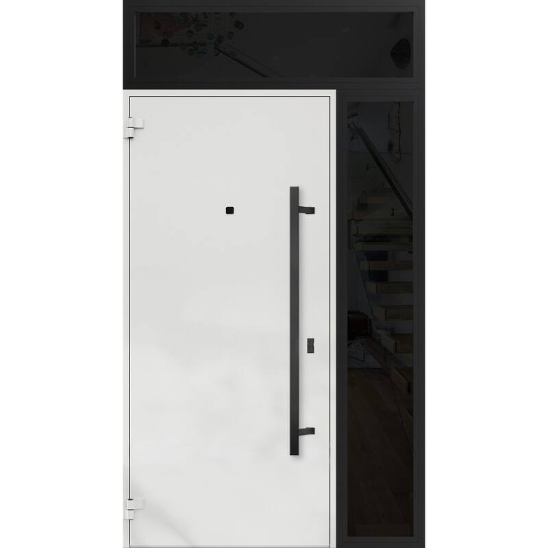 Front Prehung Steel Door 6072 Black Enamel Side and Top Window Sidelite W36+14xH80+16 Lh I Bedroom Door Bathroom Door