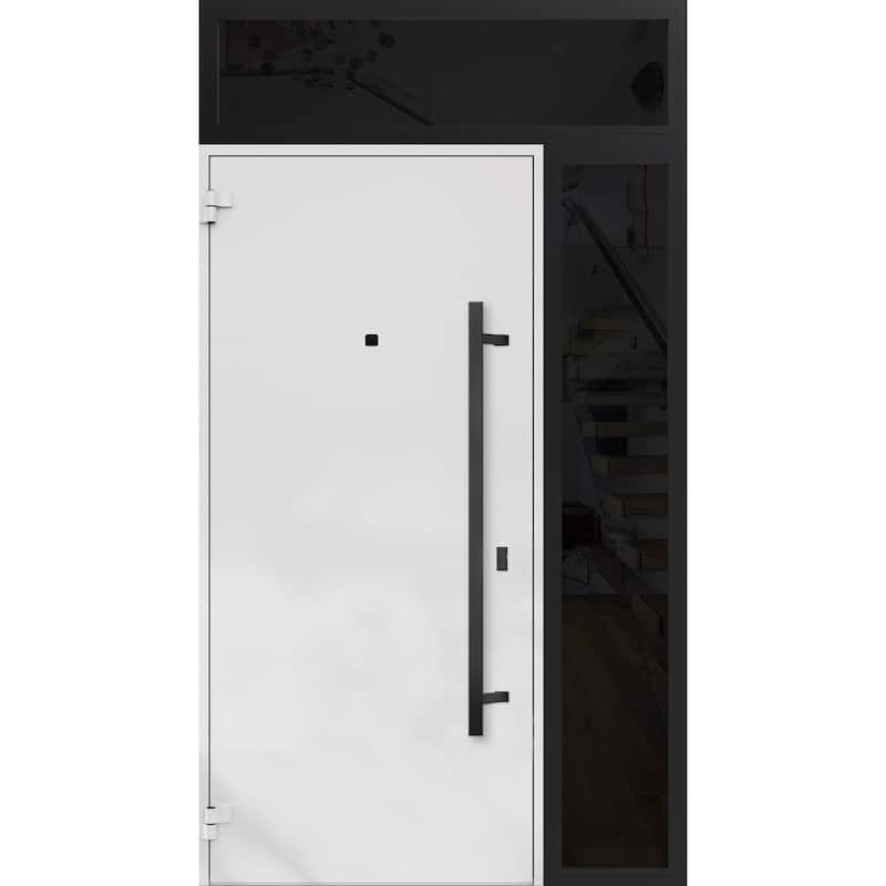 Exterior Prehung Steel Entry Door Ronex 0131 Grey 2 Sidelites Top Window Stainless Steel Inserts 16+36+16x96 Left Hand