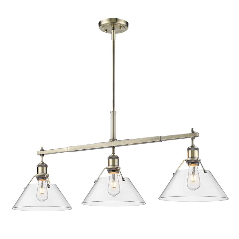 Orwell 3-Light Linear Pendant in Aged Brass with Clear Glass - Gold