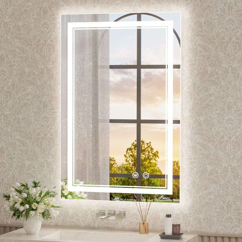 KEONJINN LED Lighted Bathroom Vanity Mirror 3 Colors Lights Wall Mirror - 24x36