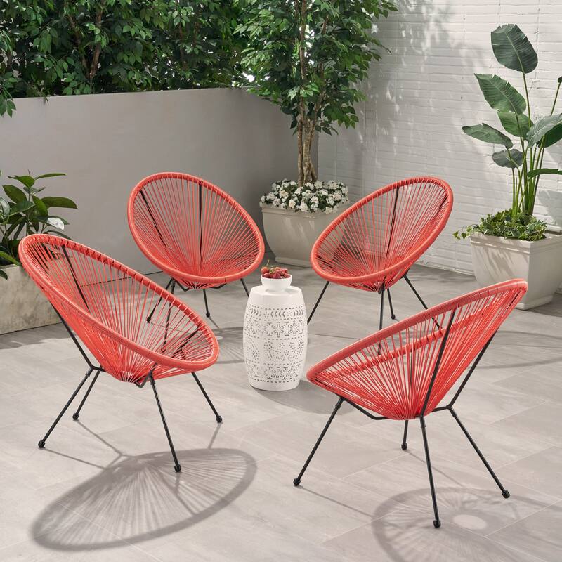 Anson Outdoor Steel/ PE Rattan Hammock Weave Chair (Set of 4) by Christopher Knight Home - Orange, Black