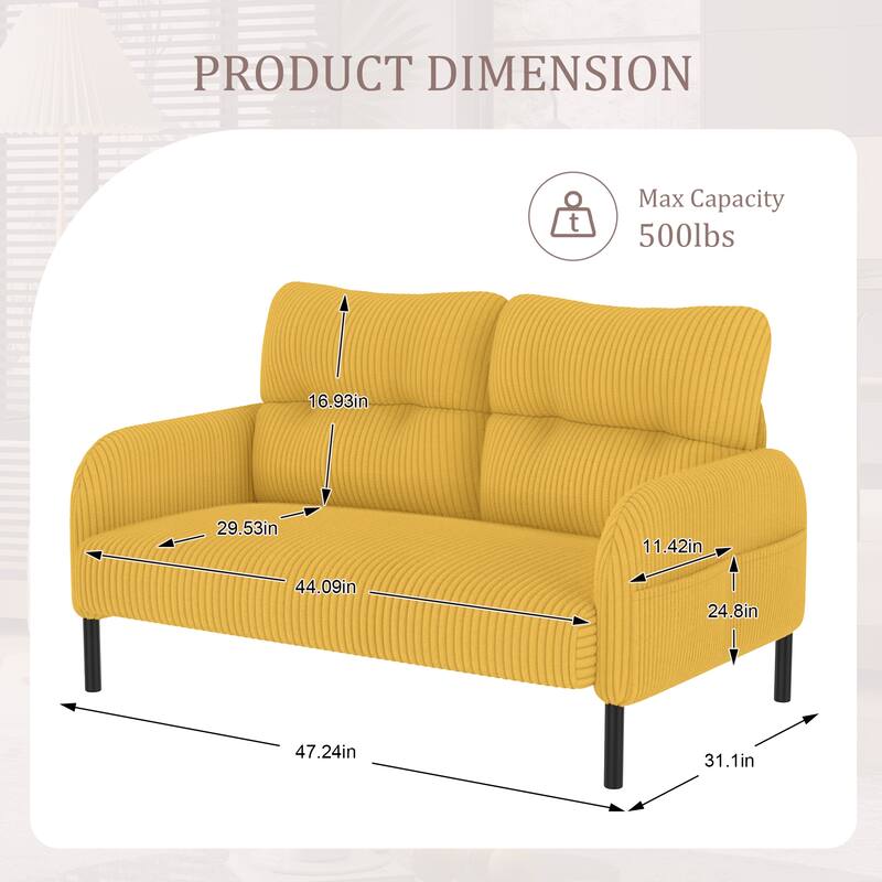 Corduroy Fabric,Comfortable Monochrome Double Sofa,Suitable For Living Rooms And Bedrooms