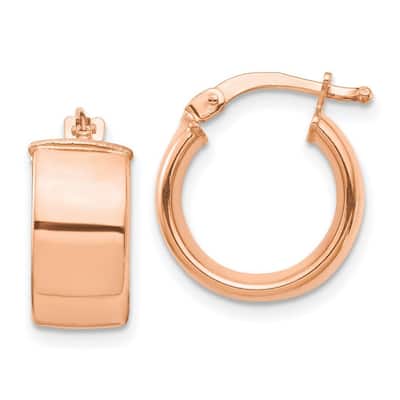 Curata 14k Rose Gold High Polished 15x7mm Hoop Earrings