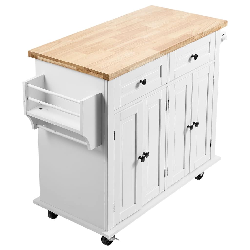 Modern Kitchen Island Portable Kitchen Island with 2 Drawers, Storage Cabinet, Spice Rack and Towel Rack, for Kitchen