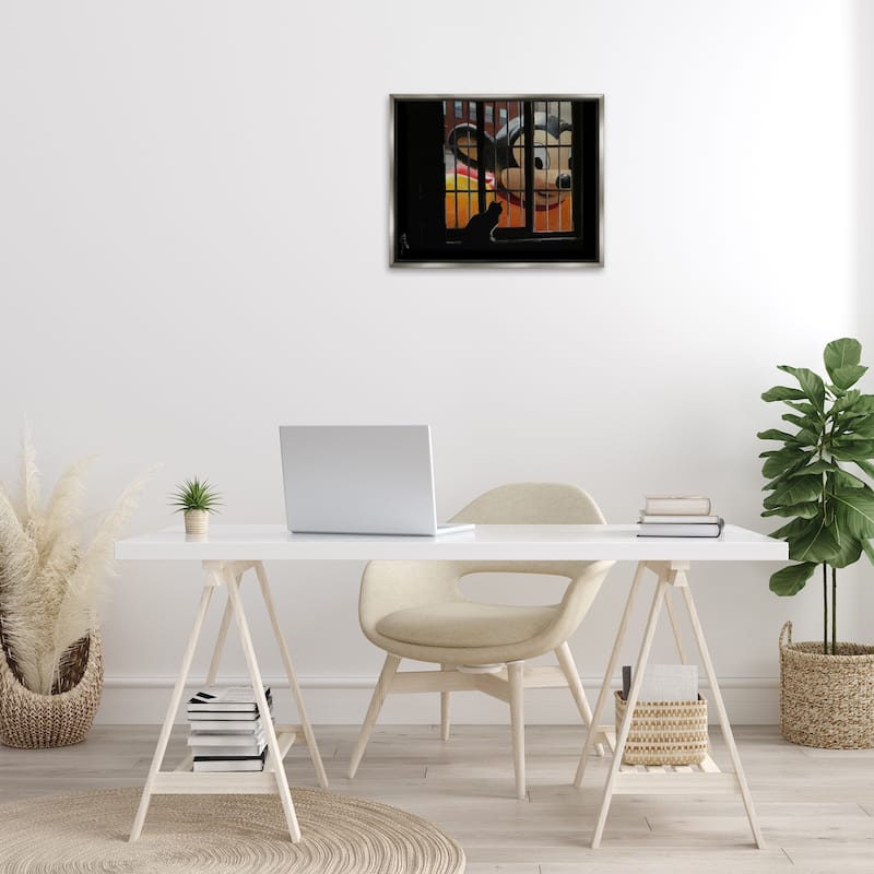 Stupell Mouse Character Peering at Cat Framed Floater Canvas Wall Art Design By Keith Thomson