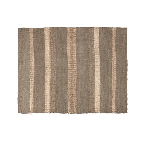 Hand-Woven Seagrass and Corn Husk Rug with Stripes - 79" L x 59" W x 0" H