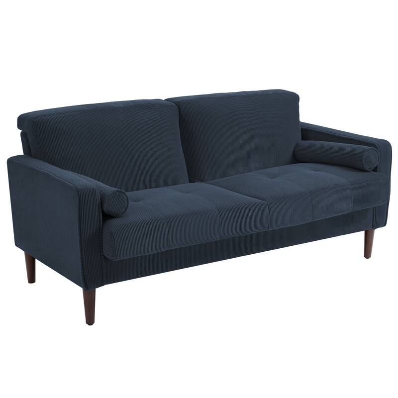 Corduroy Upholstered Armchair with Bolster Pillows Set of 2