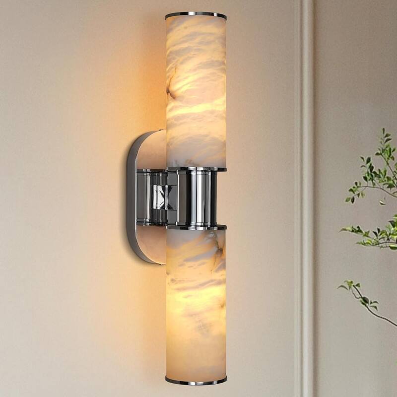 KAYLA Alabaster Wall Sconce 22", Modern Brass Wall Light, Spanish Natural Marble Indoor Sconces - Nickel