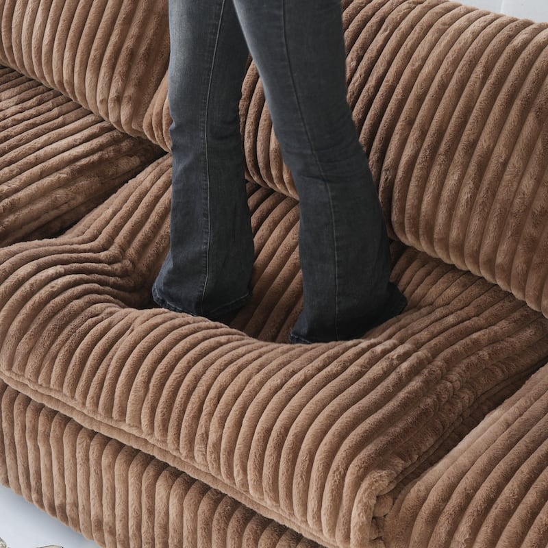 118'' U-shape Plush Fabric Upholstered Sectional Sofa 3 Seats with 2 Ottoman Modular Couch