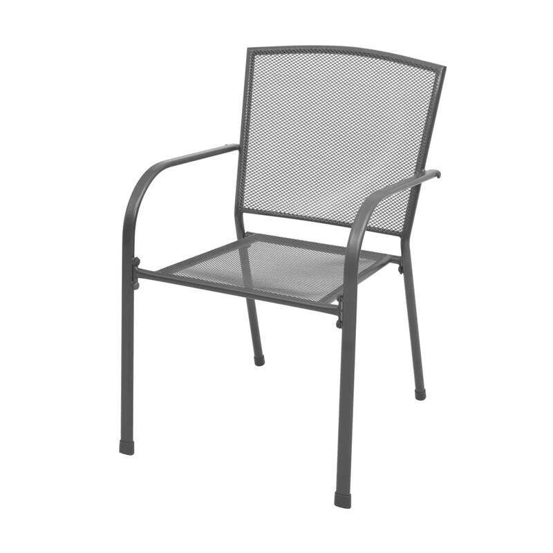 5pc Outdoor Dining Table Set, 4 Stackable Armchairs, Gray Steel Metal
