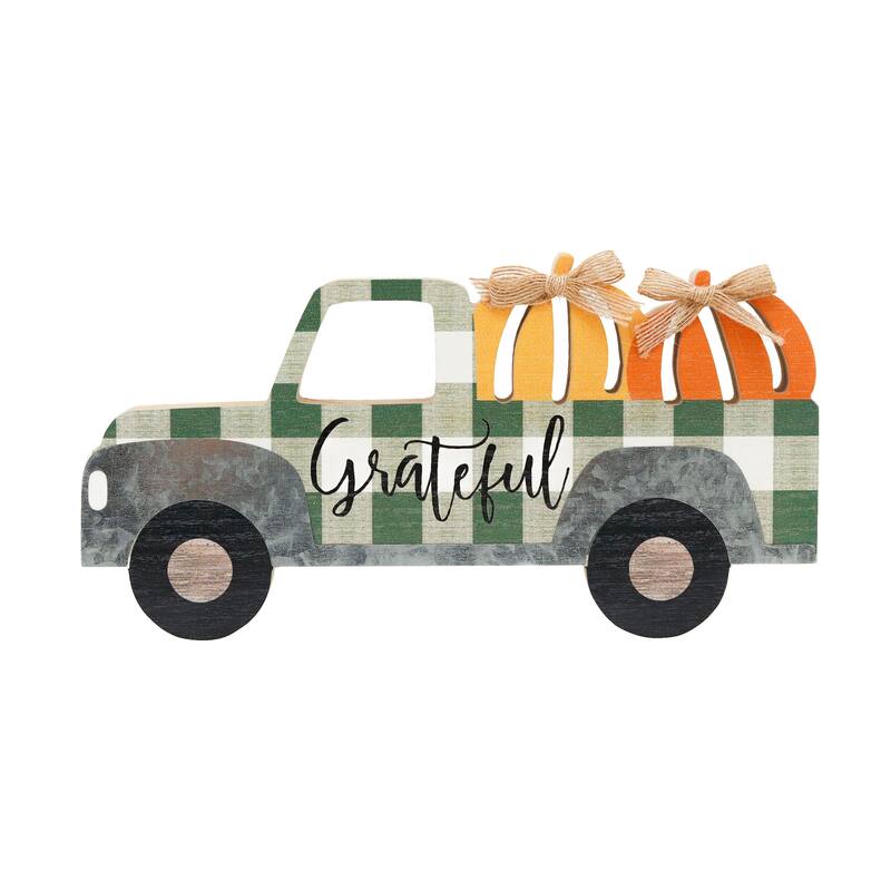 Grateful Truck Carrying Pumpkins Wood Tabletop Decor, Thanksgiving Day Decorations